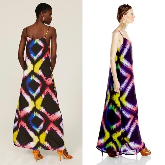 BUSAYO African Hand Dyed Colorful Geometric Print Sleeveless Maxi‎ Slip Dress M - Picture 4 of 10